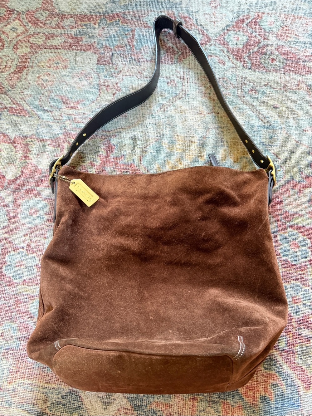 Coach Vintage Chelsea Suede Slouch Hobo Bag with Shoulder Strap gold hardware